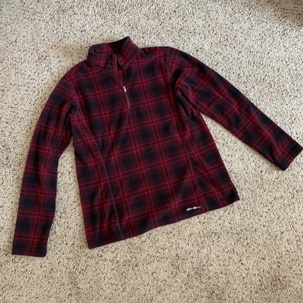 Eddie Bauer Plaid Quarter Zip Fleece Pullover, L